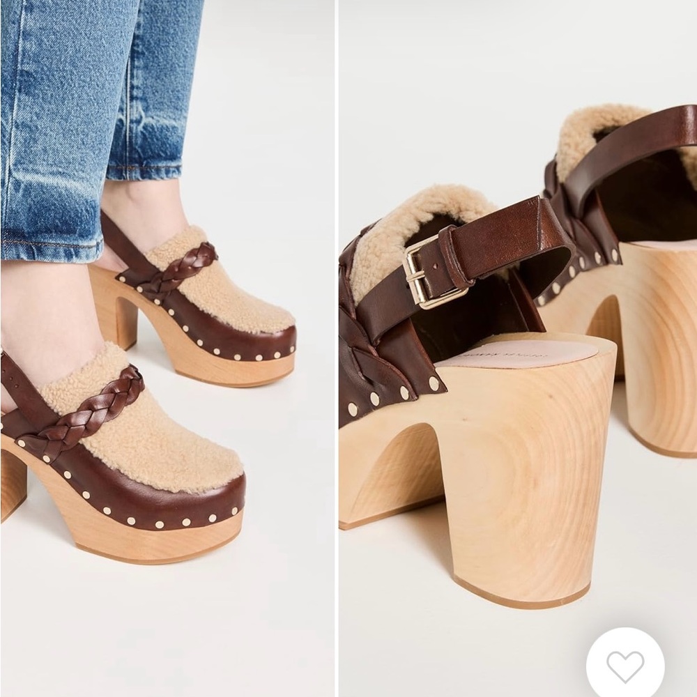 Loeffler Randall Sherpa and leather clogs never worn!